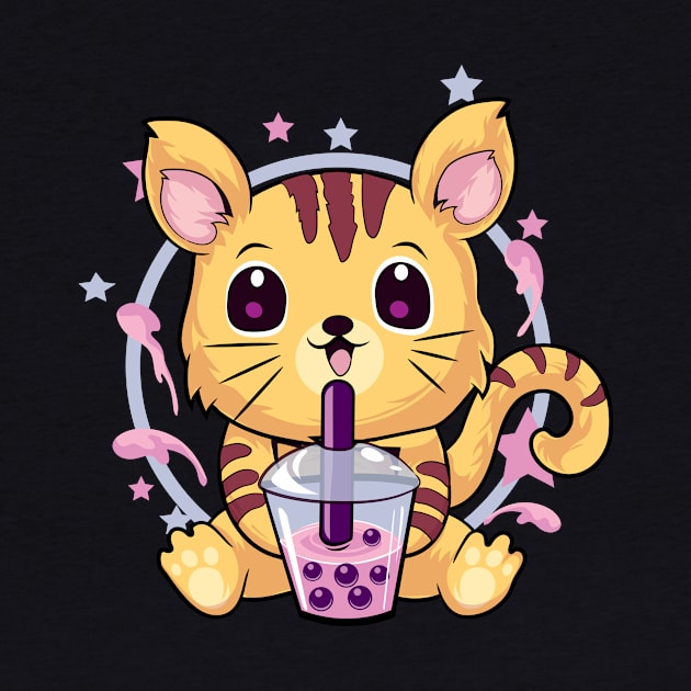Kawaii Cat Drinking Bubble Tea by DionArts
